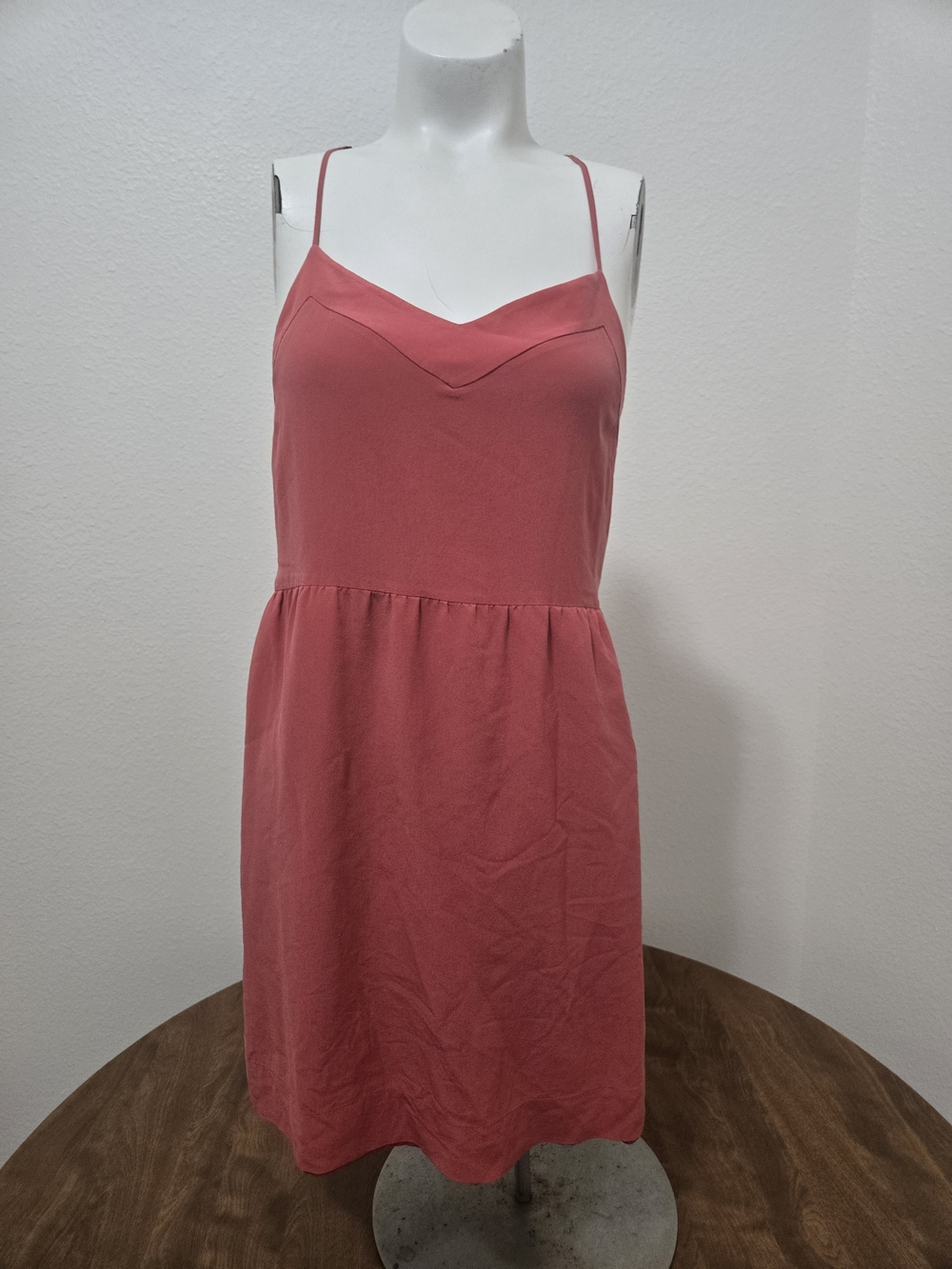 Madewell 100% Silk Coral Pink Spaghetti Strap Midi Dress Size 2 Pockets